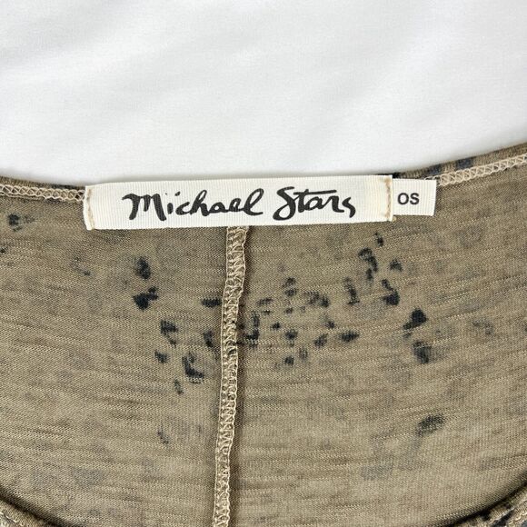 Michael Stars Top Tshirt OS Leopard Animal Green‎ Boho Oversized Mob Wife Casual - Picture 3 of 10